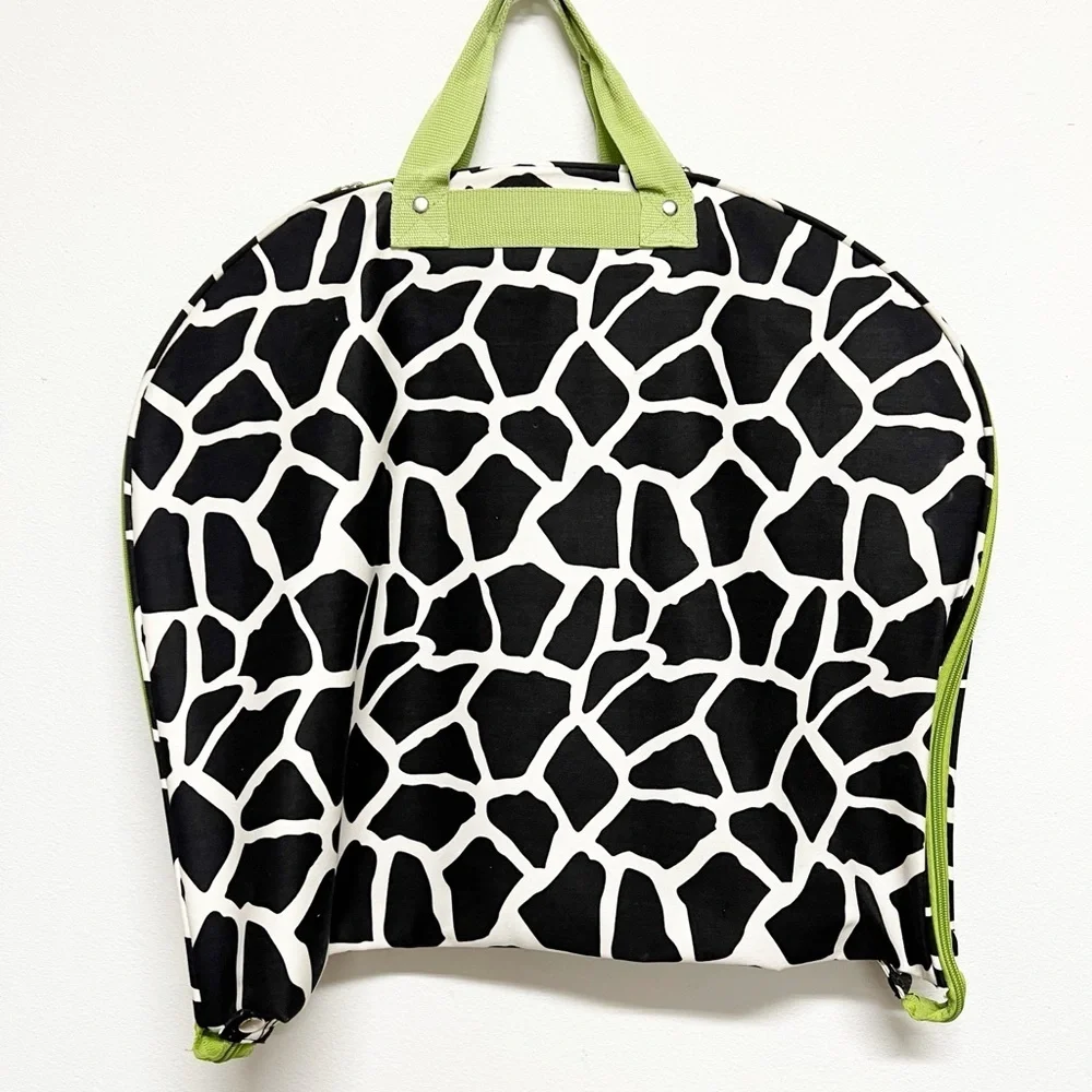 Trendy Boutique Stylish Black White Lime Green Giraffe Print Travel Garment Bag